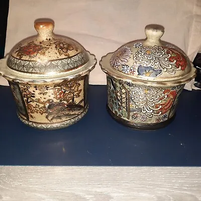 Buy Two Vintage Japanese Satsuma Hand Painted And Gilded Lidded Storage Pots • 49.99£