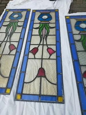 Buy 3 X Stained Glass Window Panels Antique • 50£