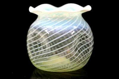 Buy Vaseline Glass Vase Dimple Victorian Swirl Inlay Circa 1890 • 60£