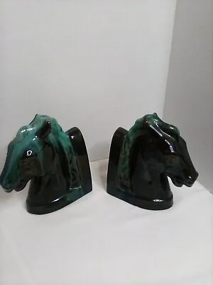 Buy Vintage Blue Mountain Pottery Horse Bookends Turquoise Drip Glaze 8.5  • 18.94£