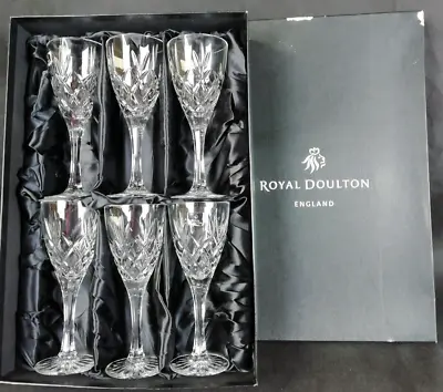 Buy Royal Doulton Lead Crystal Dorchester Large Wine Glasses Boxed 220ml 19cm X 6 • 50£