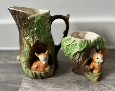 Buy Vintage Eastgate Pottery Withernsea England Fauna Deer Jug Squirrel Vase Kitsch • 25£