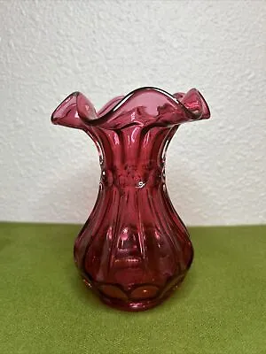 Buy Fenton Cranberry Glass 5  Vase Ruffled Crimped Rim Flute And Dot Vintage USA • 17.33£
