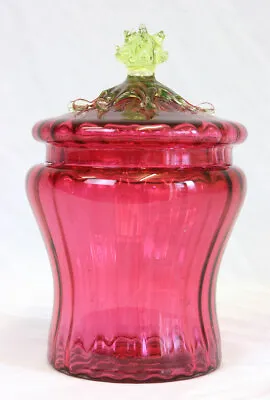 Buy Antique Victorian Cranberry Glass Lidded Biscuit Jar • 228£