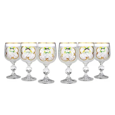 Buy Bohemian Crystal Enameled Colored Wine Glasses, Vintage White Goblets Set Of 6 • 78.74£