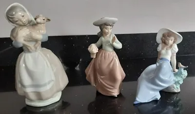 Buy 3x Lladro NAO Figurines Girl With Lamb, Girl With Flower Basket, Girl With Bird • 24.99£
