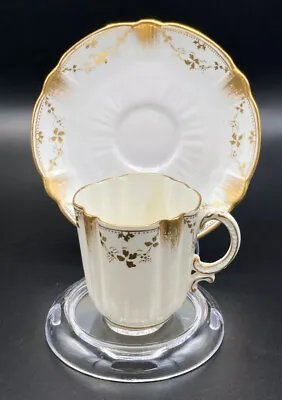 Buy George Jones & Sons Crescent White & Gold China Demitasse Cup And Saucer England • 12.29£