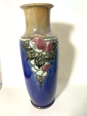 Buy Royal Doulton Baluster Vase 1920s Fruit Leaves Blue Tube Lined X8795Z 1833 • 75£