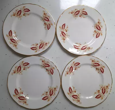 Buy Vintage Royal Osbourne Fine Bone China Red & Gold Leaf Design Four Tea Plates • 8.50£