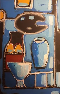 Buy Still Life Cornish Studio Pottery In Blue 2 By A Shenton Influenced By Picasso • 20£
