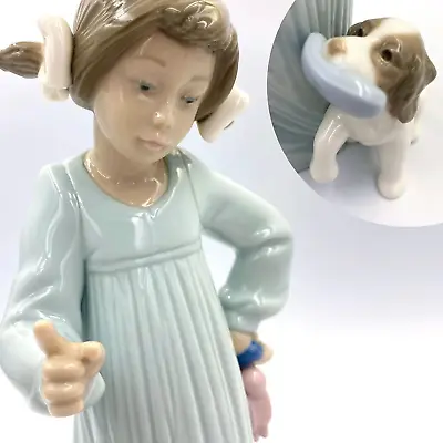Buy Lladro Nao  Bad Boy  Girl With Dog #1163 Figure (Puppy, Slipper, Nightie, Night  • 54.98£