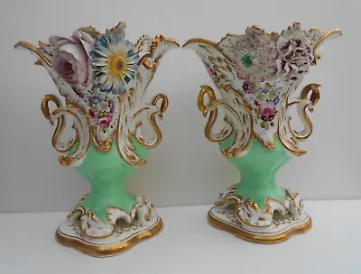 Buy Coalport Vases Flowers Encrusted Hand Painted Rococo Revival • 390£