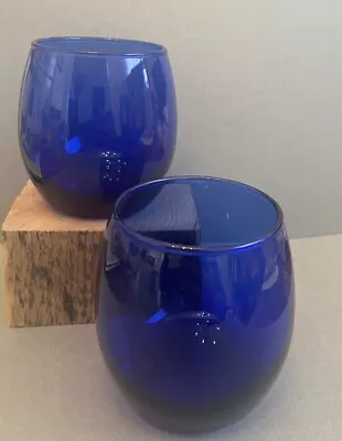 Buy Set Of 2 Cobalt Blue Stemless Wine Glasses Cups • 17.29£