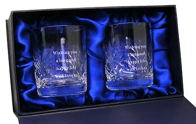 Buy Pair Of Personalised 8oz Cut Crystal Whisky Glasses Engraved Birthday Gift Boxed • 22.99£