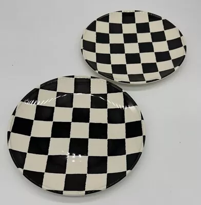 Buy Royal Stafford Chequers Dinner Plates Black White Checker Mackenzie Childs 2pcs • 50.43£