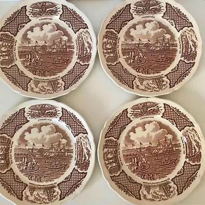 Buy Alfred Meakin  1970s Set Of 4 9” Salad Plates Fair Winds Brown China America • 20£