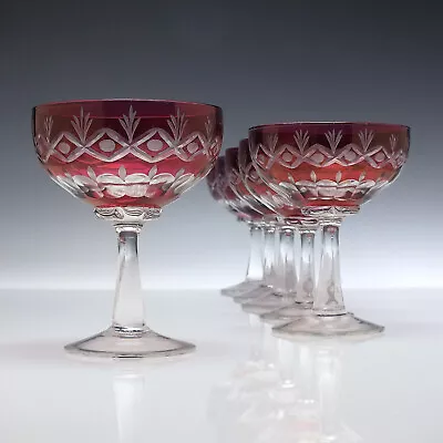 Buy Six Vintage Cranberry Champagne Glasses C1960 • 170£