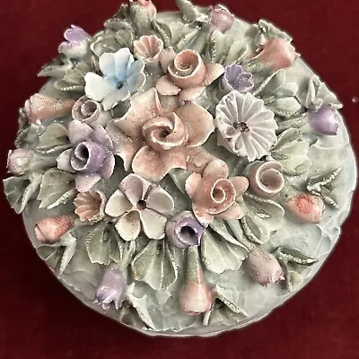 Buy Capodimonte Mollica Porcelain Pink Grey Floral Trinket Box Pot Ornament Decor • 19.95£
