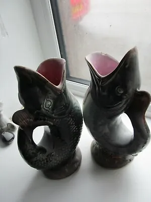 Buy Fine   Beautiful Pair Of Antique Scottish Pottery Majolica Fish Jugs • 29£