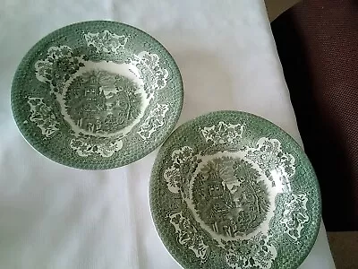 Buy English Ironstone Tableware EIT Green Rimmed Bowls Soup X 2 • 3£