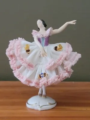 Buy Dresden Alka Germany Lace Porcelain Figurine Ballerina Dancer Girl Pink 4.5   * • 41.30£