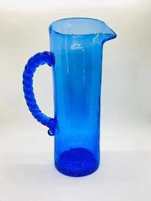 Buy Cobalt Blue Crackle Glass 9” Pitcher - 012424 • 22.05£