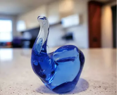 Buy Handblown Glass Blue Elephant Trunk Up Paperweight Figurine Raised, Good Luck • 16.08£