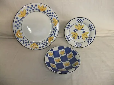 Buy C4 Pottery Staffordshire Tableware Blue & Yellow Contemporary Plates, Bowls RRRR • 224.99£