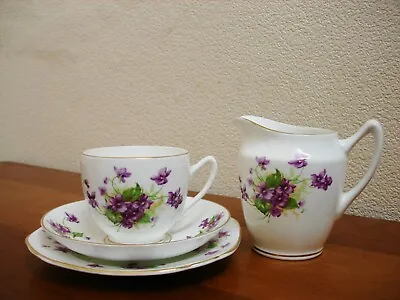 Buy Duchess Tea Trio Cup / Saucer / Side Plate & Matchig Milk Jug - Vintage Violets • 10£