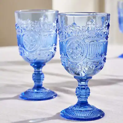 Buy 4pc Embossed Coloured Glassware Wine Glasses Dinner Party Cocktail Glass Goblets • 20.99£