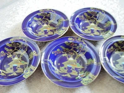 Buy BURSLEY WARE Crown Pottery COBALT BLUE GLAZE WITH Chinese PATTERN BOWL,set Of 5 • 65£