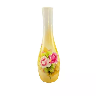 Buy Vintage Lefton #5203 China Pink/ Green Rose Hand Painted Bud Vase 7” Tall • 14.34£