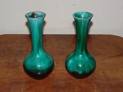 Buy Vintage MCM 9  BMP Canada Pottery Green Drip Vase Pair Of 3 Tree Vases • 28.44£