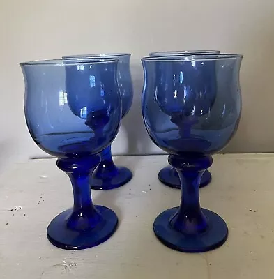 Buy Set Of 4 Libbey Clarion Mediterranean Blue Cobalt Water Goblets Glasses 6 7/8   • 24£
