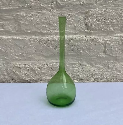 Buy Vintage Elme 25 Cm Green Art Glass Bottle Vase 1960s Swedish Scandinavian Design • 18.99£