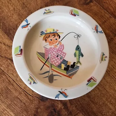 Buy Figgjo Flint Norway Children’s Plates Girl In A Boat Fishing VINTAGE, RETRO • 6.99£
