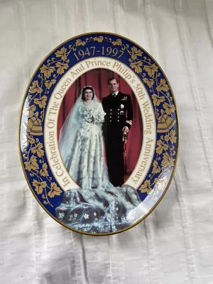 Buy Royal Worcester - Oval Commemorative Plate - HM The Queen 50th Wedding Anniv.. • 7.50£