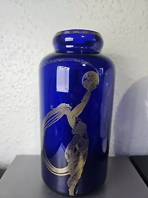 Buy Vintage Erte Fireflies Blue Glass Vase By Franklin Mint Quality Piece • 24.99£