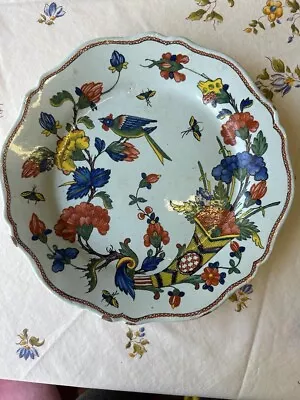 Buy Antique French Delft Polychrome Faience Decorative Plate Colorful Flowers 17th C • 217.18£
