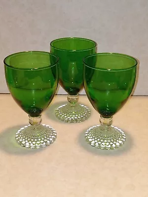 Buy Vintage Set Of 3 Anchor Hocking Emerald Green Bubble Footed Goblets • 14.23£
