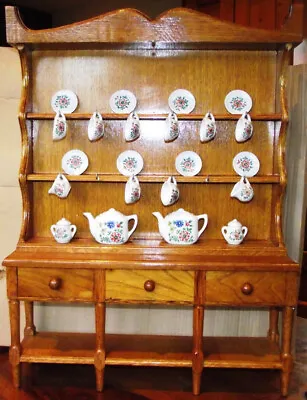 Buy Miniature Oak Welsh Dresser And China Tea Set • 39.99£