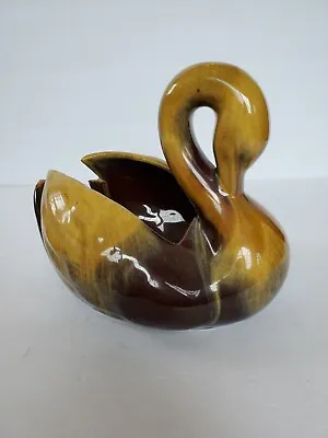 Buy Vntg Blue Mountain Pottery Swan Figurine/Planter*Brown Drip Glaze*Canada*MCM* • 21.33£