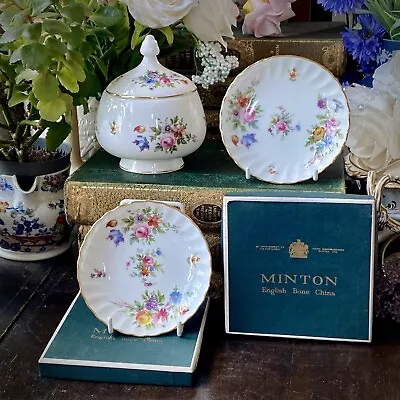 Buy MINTON Marlow Covered Sugar Bowl & Coasters / Pin Dishes X2 Bone Chine - Perfect • 14.99£