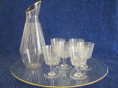 Buy Chance Wine Glass Drinks Set - Swirl Pattern Carafe, Wine Glasses, And Tray • 195£