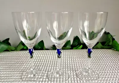 Buy Blue Bubble Stemmed 7  High Wine Glasses In The Orrefors Intermezzo Style • 14.99£