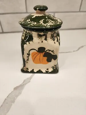Buy Vintage Green Sponge Ware Small Pumpkin Canister Hand Painted  • 21.13£