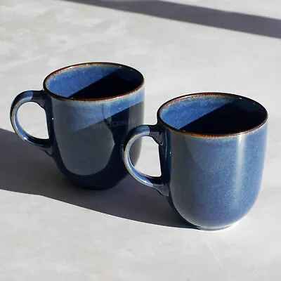 Buy Set Of 2 Dark Blue Reactive Glaze Coffee Mugs Stoneware 380ml Tea Hot Drink Cups • 15£