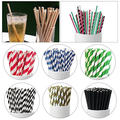 Buy Disposable Paper Straws Vintage Retro Striped Birthday Party Drinking Straw • 31.49£