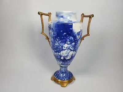 Buy 1800s James Shaw Royal Doulton Blue Flow Children Ware Gilt Trophy Vase • 266.04£