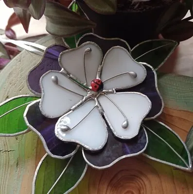 Buy Purple And White Stained Glass Flower Suncatcher • 32£